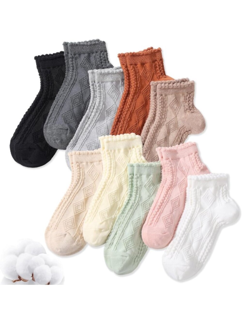 Cute Ruffle Ankle Socks for Women - 10 Pairs Cotton Frilly Low Cut, Breathable